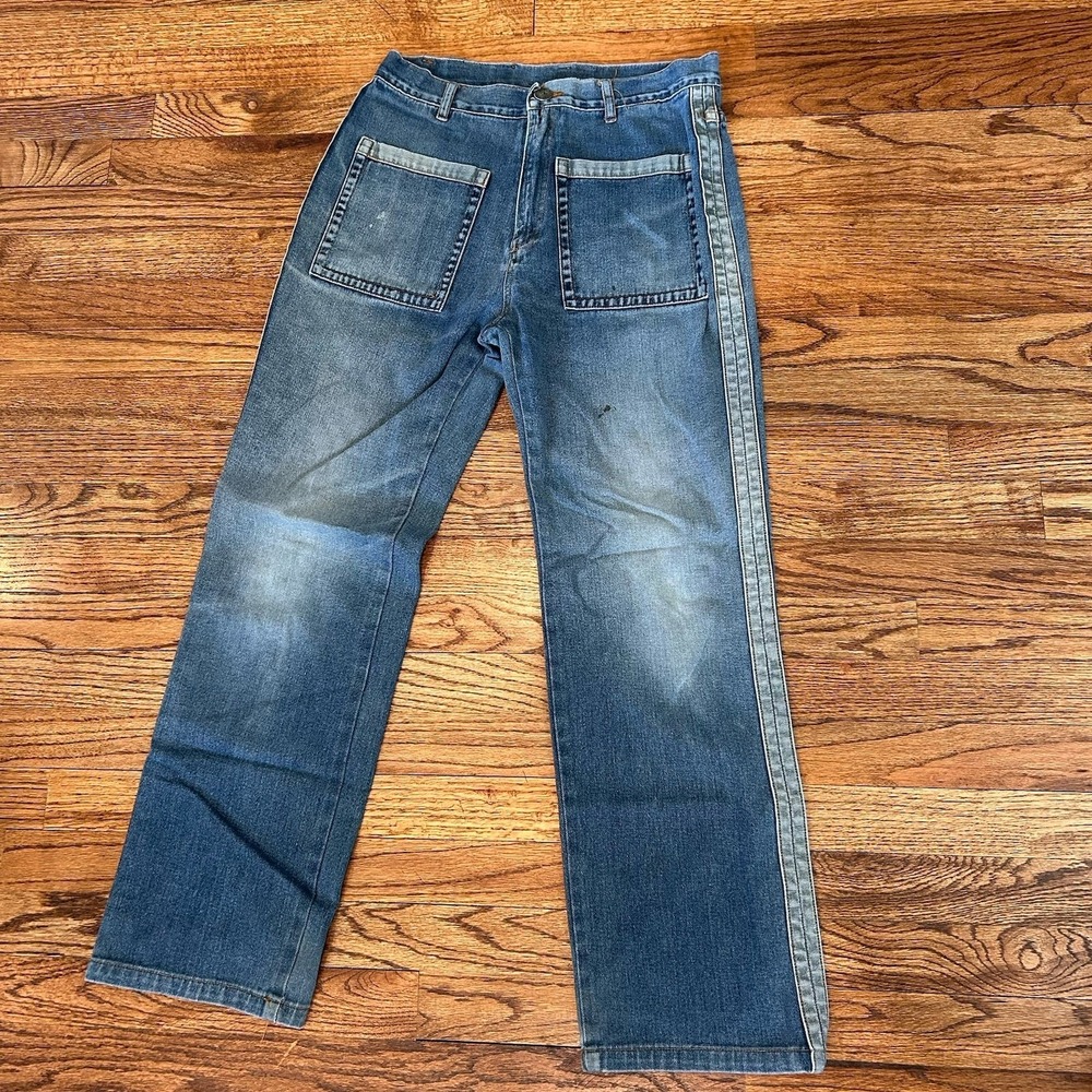Side Seam Jean Front Patch Pocket Utility Relaxed Medium Wash 30" Edgy Cool Girl - Picture 3 of 13